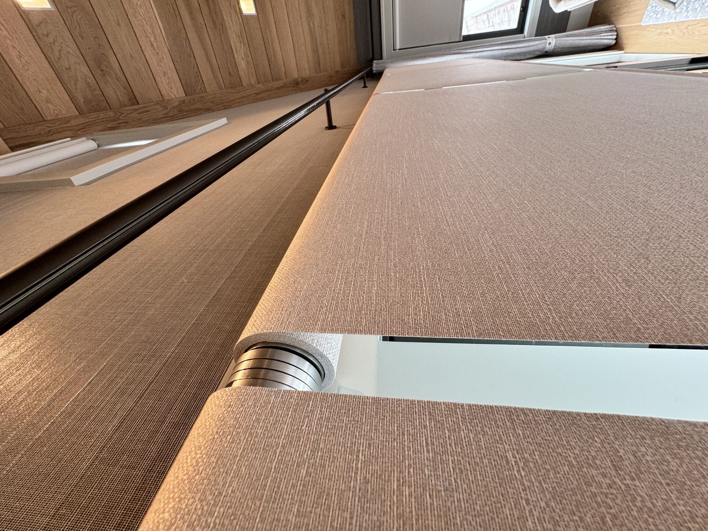 Lutron Palladiom roller shade bracket close-up showing precision engineering